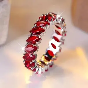 Bague Éternité en Argent Sterling 925 avec Moissanite Rouge, Taille Brillante, Sertissage Clos, 15g, Bande Complète, Bijou pour Mariage et Anniversaire - Product Image 1