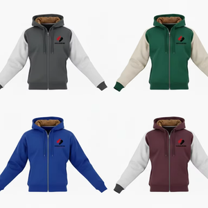 Sweat-shirt à capuche zippé pour homme, décontracté, avec manches contrastantes, en molleton de coton, chaud, vêtements de sport, fournisseur en gros - Product Image 2
