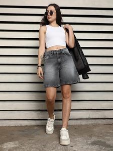 Women's Mid Waist Denim <b>Shorts</b> Eco-friendly Washable <b>Wide</b> <b>Leg</b> Vintage Belt Casual Cotton Regular Fit - Product Image 5