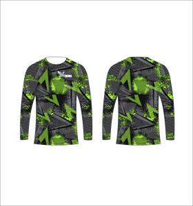 Camiseta de Manga Larga Sublimada Personalizada, Verde Gris con Patrón Geométrico, Cuello Redondo, Ropa Deportiva de Alto Rendimiento, Ferocious Clothing, Venta al Por Mayor - Product Image 1