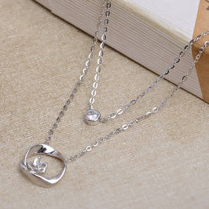 Chaîne en argent S925 à double rangée, collier DIY, 6-7 perles de diamant, support de clavicule vide, JG5365, accessoires de bijoux - Product Image 4