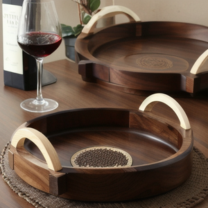 Plateau de service en bois de luxe avec poignées dorées, plateau carré ou ovale en bois pour aliments, plateau décoratif pour table basse, ottoman, plateau de service pour le thé - Product Image 4