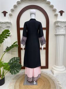 Black Embossed Rayon Cotton Salwar Kameez Set Women Ethnic Indian Pakistani Outfit Pink Pants Dupatta Quick Dry Wedding Wear - Product Image 3