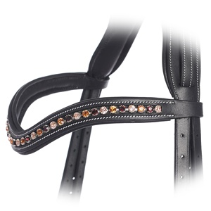 Bride de cheval personnalisable en cuir indien tanné végétal de haute qualité, avec frontale en cristal, coloris pêche clair, bordeaux, topaze, confortable pour l'équitation - Product Image 2