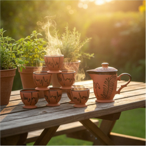 Ensemble de tasses à pipe en terre cuite de luxe, écologiques et artisanales, avec carafe - Product Image 3