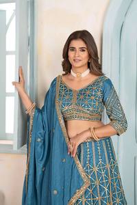Tenue ethnique traditionnelle indienne pour Diwali et mariages, en tissu filet papillon, avec broderie lourde et sequins, Lehenga Choli - Product Image 2