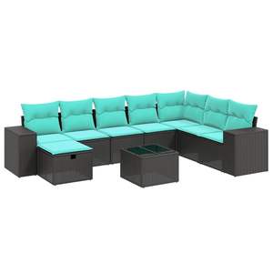 Ensemble de canapés de patio en polyrotin noir, 9 pièces, avec coussins, meubles d'extérieur élégants - Product Image 2