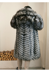 Winter Warm Luxury Custom Sliver Fox Striped Knitted Collar Real Fox Fur <b>Jacket</b> <b>Long</b> Hooded Fur Coats for <b>Men</b> - Product Image 1