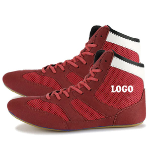 Chaussures d'entraînement de boxe et de lutte professionnelles, respirantes, antidérapantes, pour hommes, logo personnalisé imprimé et brodé, cuir véritable, toutes saisons - Product Image 1