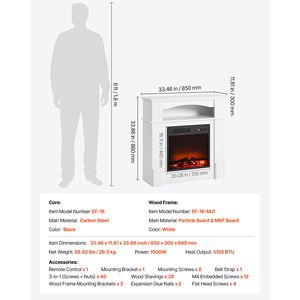 Cheminée électrique autoportante de 33 pouces, 1500W, 5120 BTU, avec protection contre la surchauffe et manteau réglable - Product Image 5