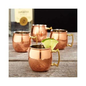 Handcrafted Smooth Solid Pure Copper Mule Mug Shiny Brass Handle Stainless Steel Interior <b>Metal</b> Drinking Cups Barware Set Mugs - Product Image 1