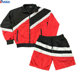 Conjunto Deportivo Unisex de Verano con Bloques de Color, Chaqueta y Pantalones Cortos, Verde Oliva, Negro, Blanco, Rayas, Ropa de Otoño - Product Image 6