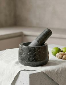 Sigma Exports - Juego de Mortero y Pilón de Piedra Negra Natural, Resistente, Manual, para Especias, Hierbas, Ajo, Jengibre, Herramienta de Cocina, OEM, ODM - Product Image 5