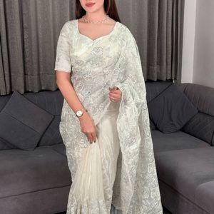 Sari de seda Chanda premium con bordado de hilo y lentejuelas al estilo turco, con blusa de diseñador, precio al por mayor de Royal Export - Product Image 1