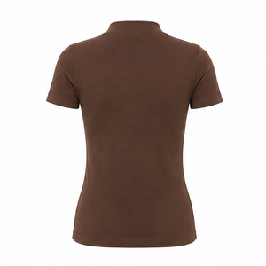 เสื้อยืดคอเต่าแขนสั้นทรงพอดีตัวสำหรับผู้หญิง สีน้ำตาลโกโก้ ผ้าคอตตอนเจอร์ซีย์เนื้อนุ่มแบบริบถัก รุ่น WMNTS-0010 - Product Image 2