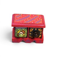 Boîte de rangement en bois artisanale à 2 tiroirs, mini-organisateur décoratif, armoire en bois peinte à la main, boîte de rangement pour bijoux, décoration intérieure