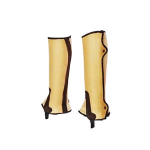 Polainas de Montar Unisex Beige con Franja Lateral Marrón, Cierre de Velcro, Longitud hasta la Pantorrilla, Transpirables, para Equitación - Product Image 1