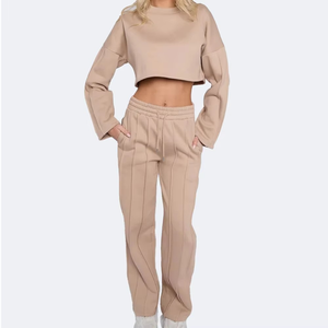 Custom 2-Piece Set for Women Casual Solid Cropped Hoodie and Sweatpants Full Length Winter Tracksuit 100% Cotton 2026 - Product Image 5