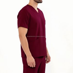 Ensemble de blouses médicales unisexes bordeaux à col en V et pantalon droit – Uniforme d'infirmière pour hôpital – Personnalisation OEM en gros - Product Image 5