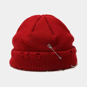 Unisex <b>Navy</b> Blue Knitted Beanie With Rivet Decoration Street Style Winter <b>Hat</b> 56-58CM Adult Casual Wear - Product Image 3