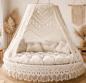 White Macrame Double seat <b>Swing</b>, Macrame <b>Swing</b> Chair, Macrame bed, Hammock <b>Swing</b>, Hanging bed Macrame <b>swing</b>, Luxurious <b>swing</b> - Product Image 2