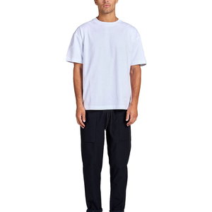 T-shirt en coton blanc pour homme, manches courtes, col rond, jersey décontracté, couleur unie, coupe classique, tricoté, teint uni - Product Image 3