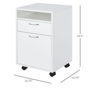 Moderno Armadietto Portadocumenti Bianco in Plastica con Cassetto e Supporto per Stampante, Organizer con Ruote per Soggiorno - Product Image 3