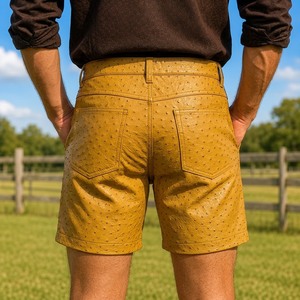 Shorts décontractés pour homme en cuir d'autruche gaufré - Cadeau de luxe unique pour lui - Shorts en cuir de cow-boy - Product Image 4