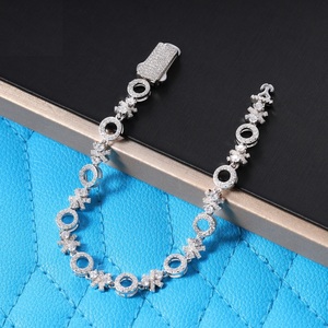 925 <b>Silver</b> Lab-Grown Certified Diamond Circle <b>Cross</b> <b>Bracelet</b> Lightweight Luxury Link Chain Religious Jewelry Gift for Women - Product Image 1