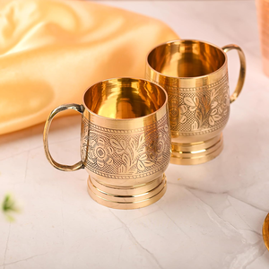 Juego de 2 Tazas de Café de Latón Hechas a Mano, Tazas de Café de Metal Tradicionales Indias, Tazas Decorativas de Latón para el Hogar, Cafetería, Restaurante - Product Image 2