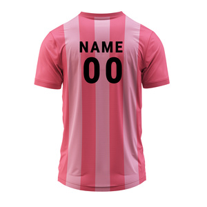 Camiseta de Fútbol a Rayas Rosas para Hombre, Cuello en V, Manga Corta, Poliéster que Absorbe la Humedad, Ropa Deportiva, Corte Regular, Todas las Temporadas - Product Image 4