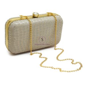 Pochette de soirée brodée artisanale indienne pour femme, couleur bronze, avec bandoulière amovible, sacs à main pour femmes - Product Image 2