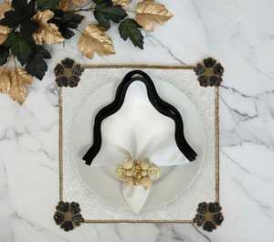 Sets de table en verre carré de haute qualité avec motifs blancs, faits à la main, en perles de verre, pour table à manger - Product Image 3