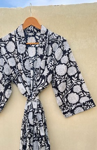 Kimono en coton imprimé indien multicolore toutes saisons, style vintage, robe d'été, kimono en coton imprimé long, vente en gros - Product Image 2