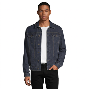 Chaqueta Vaquera Clásica para Hombre, Azul Oscuro, Cuello Camisero, Corte Regular, 100% Algodón, Informal, Transpirable, para Otoño, Venta al Por Mayor - Product Image 2