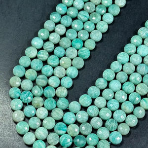 ลูกปัดอเมซอนไนต์ธรรมชาติจากรัสเซีย รูปทรงเหรียญเหลี่ยมเพชรพลอย สีเขียวฟ้าสวยงาม ร้อยเป็นเส้นเต็ม - Product Image 1