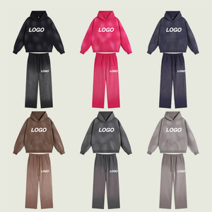 Conjunto Deportivo Unisex con Capucha, Sudadera y Pantalones de Algodón de Color Sólido, Corte Holgado con Logotipo Estampado para Adultos, Ropa de Otoño - Product Image 1