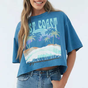 Camiseta de Algodón de Manga Corta para Mujer, Ecológica, de Alta Calidad, Color Personalizado, Estilo Casual de la Costa Oeste, para Primavera - Product Image 1