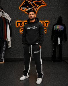 Ensemble de survêtement unisexe noir à capuche pour homme avec bandes latérales blanches, sweat-shirt et pantalon long, streetwear décontracté, survêtements de sport - Product Image 1