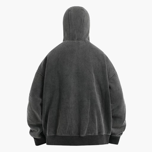 เสื้อฮู้ดดี้วินเทจแบบขายส่ง ทรงหลวม ไหล่ตก ซิปยาวเต็มตัว แต่งลายฟอกสี พร้อมช่องตา ดีไซน์แฟชั่น - Product Image 2