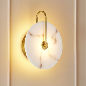Applique da Parete in Alabastro con Paralume in Marmo Naturale, Lampada Circolare Moderna a LED con Cablaggio Integrato per Camera da Letto - Product Image 4