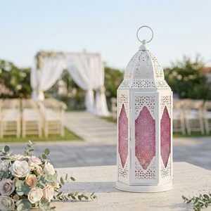 Dernières décorations de la maison pour le Ramadan, lanternes marocaines faites à la main en verre coloré et métal doré - Product Image 6