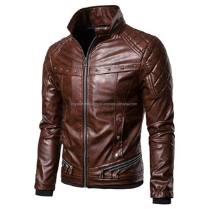 Chaqueta de Motociclista de Cuero para Hombre, Invierno, Cuello de Piel, Ajustada, Impermeable, Cortavientos, Forro Polar, PU, Estilo Bomber - Product Image 3