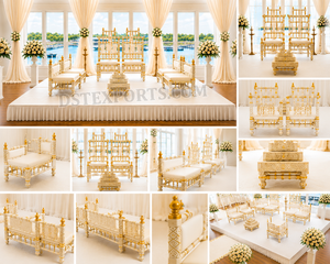 ชุดเก้าอี้ตกแต่งมณฑปงานแต่งงานแบบคลาสสิก ชุดเก้าอี้เวดีสีทองสำหรับพิธีแต่งงานแบบกูจารัตติ เก้าอี้มณฑปงานแต่งงานแบบร่วมสมัย - Product Image 6