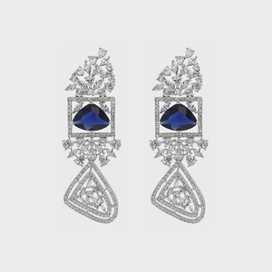 <b>Top</b> Selling Crystal CZ Bridal Drop Earrings 14K <b>Rose</b> Gold Plated Blue Gemstone Party Wear Jewelry for Women - Product Image 1