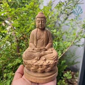 Sculpture religieuse en bois d'agar de qualité supérieure, forme compacte - Statue de Bouddha Shakyamuni, décoration traditionnelle pour table, 129g - Product Image 2