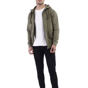 Sweat-shirt à capuche zippé vert olive pour homme, coupe classique, tricoté, couleur unie, vêtement d'automne décontracté - Product Image 3