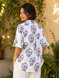 <b>Women</b> Animal Print Button Down Cropped Short Sleeve <b>Shirt</b> Collar Office Casual Outwear Top - Product Image 2