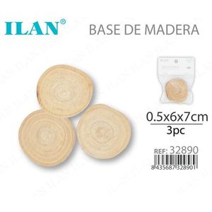 Base in Legno Naturale ILAN Rotonda 0,5x6x7cm Set da 3 Pezzi per Artigianato - Product Image 1