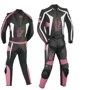 Motorcycle Ladies woman racing leather suits black white pink